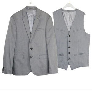 Express Photographer Gray Fitted Suit Jacket and Vest Small Men's Suit Set